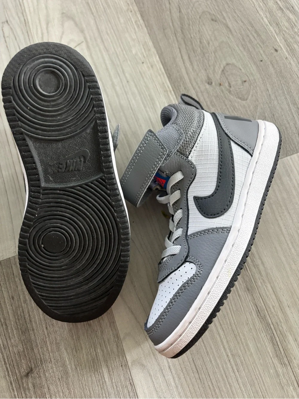 Nike Kids Gray and White High-Top Sneakers